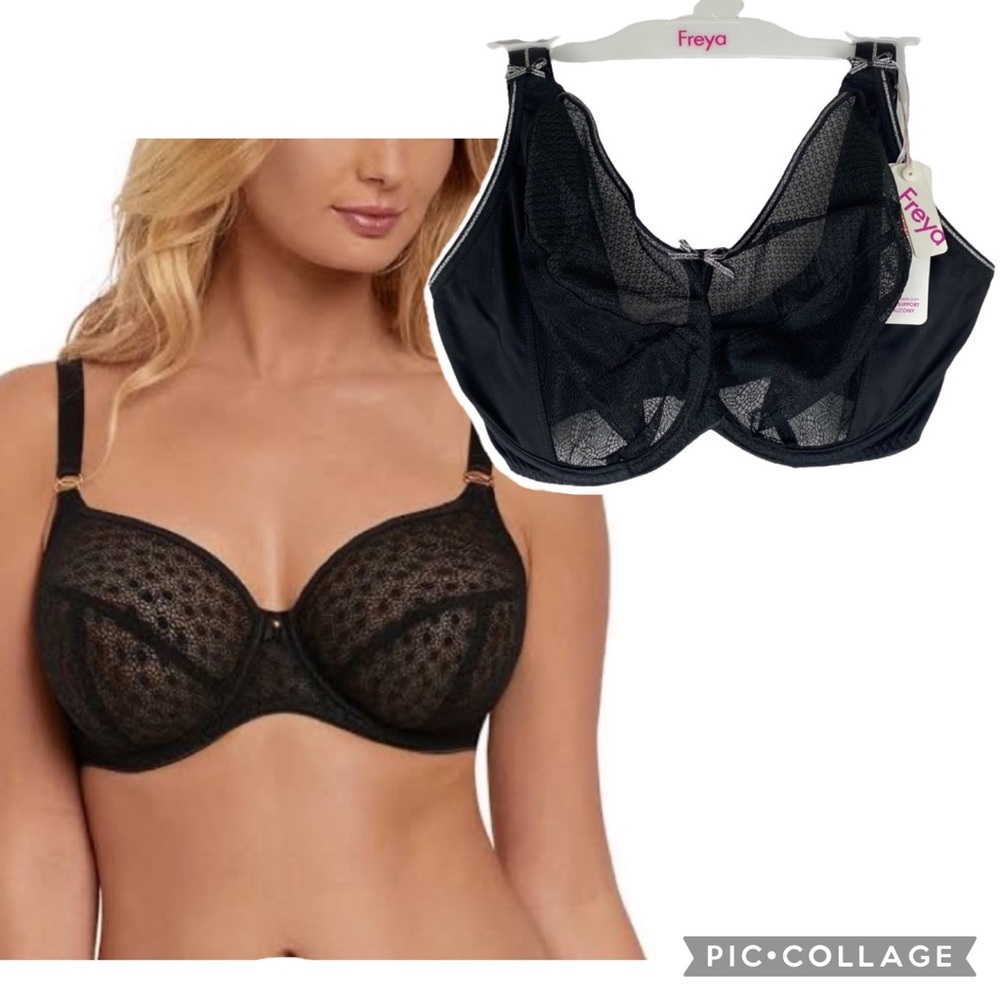 Freya Black Mesh Side Support Balconet Bra Size 32L